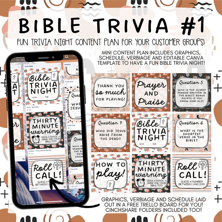 Bible Trivia Night 1 - Graphics, Schedule + Verbiage for Any Small Business!