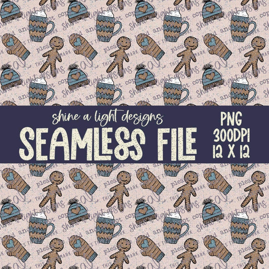 Seamless File Hot Cocoa & Gingerbread Men Digital Download