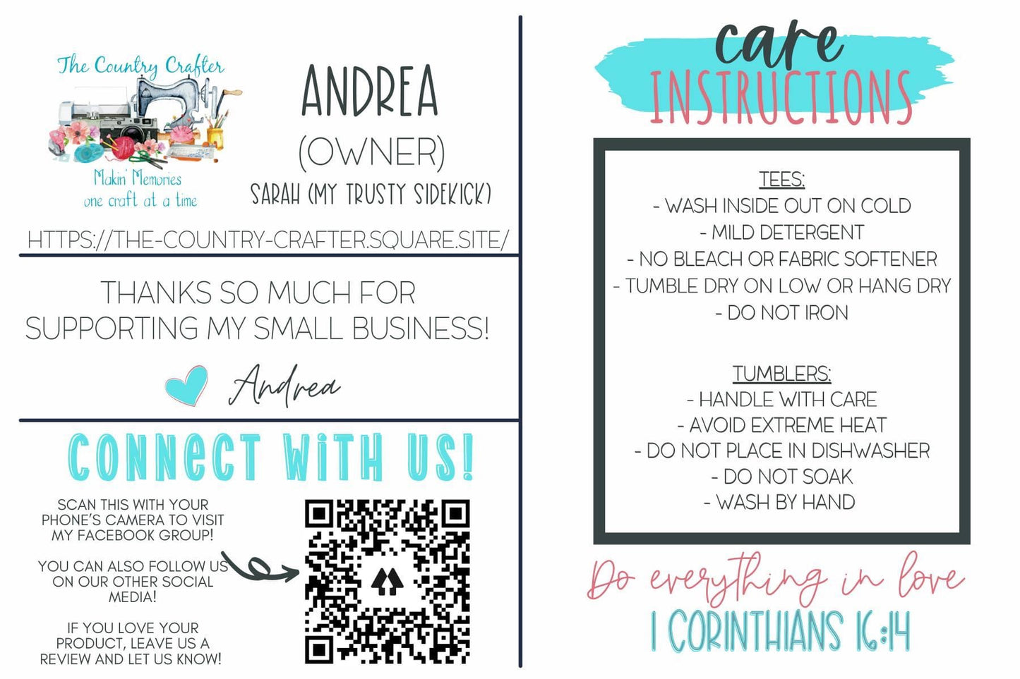 DIY Thank You/Care Info Postcard Canva Template