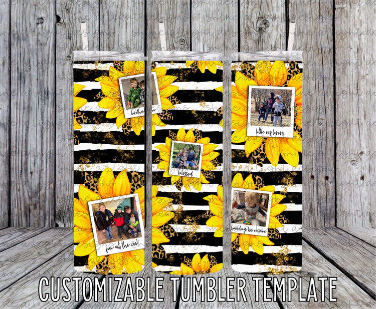 Customizable Sunflowers + Stripes Photo Tumbler Canva Template