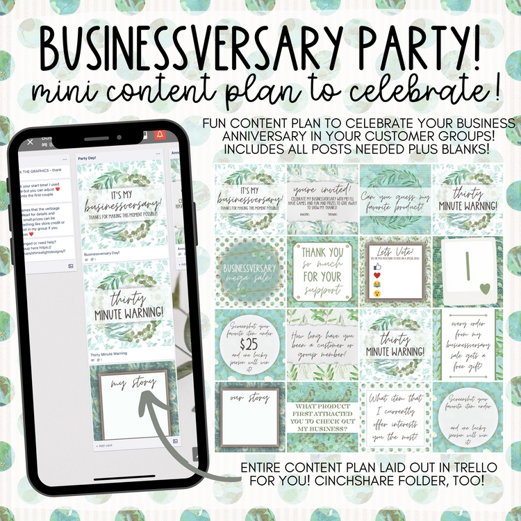 Businessversary Party! - Graphics, Schedule + Verbiage for Any Small Business!