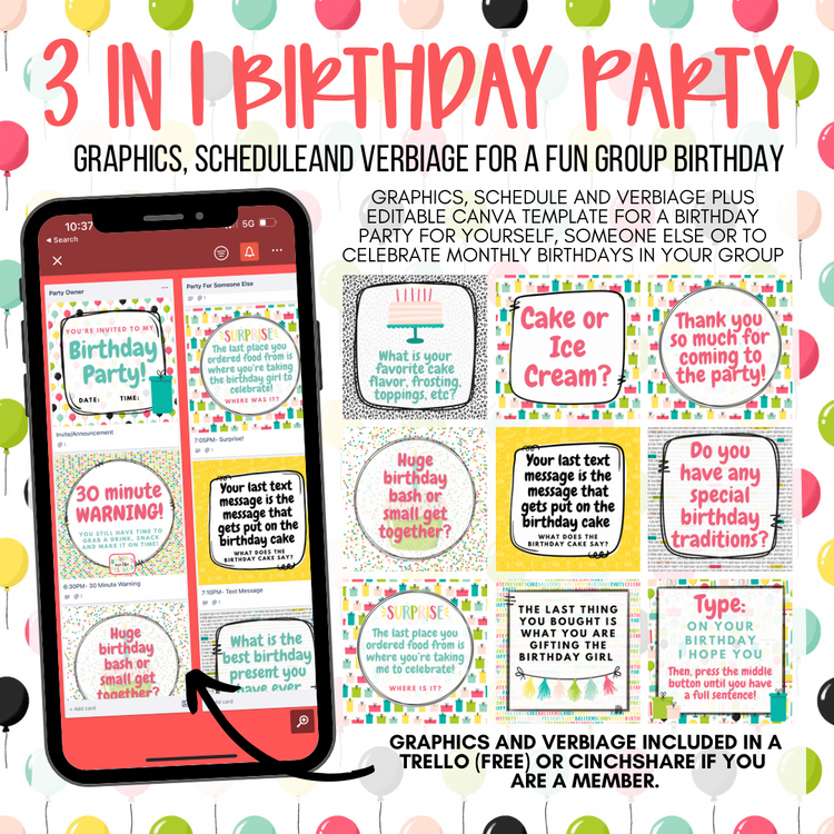 Birthday partyyyy 3 in 1 Birthday Party Content Plan - Graphics, Schedule + Verbiage for Any Small Business!