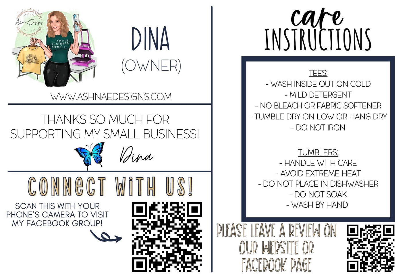 DIY Thank You/Care Info Postcard Canva Template