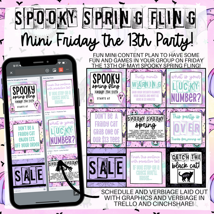 Friday the 13th Spring Fling (May 13th) - Graphics, Schedule + Verbiage for Any Small Business!