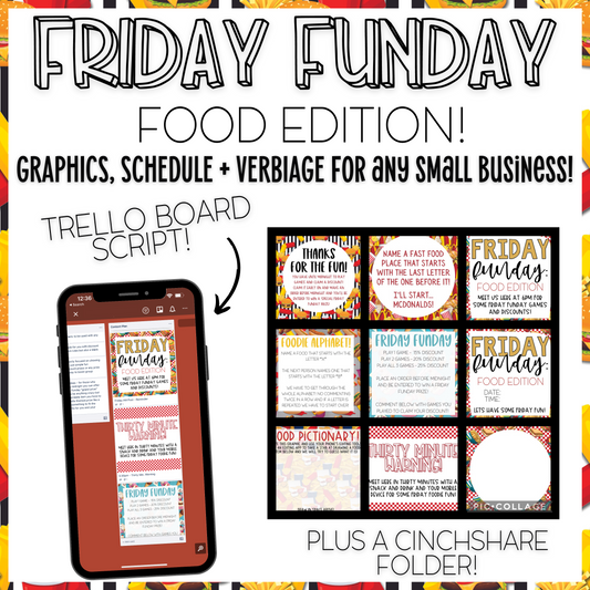 Friday Funday: Food Edition! - Graphics, Schedule + Verbiage for Any Small Business!