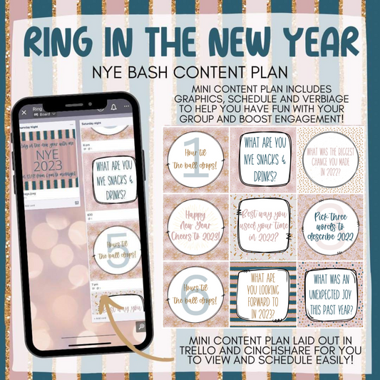 Ring in the New Year + Countdown Content Plan - Graphics, Schedule + Verbiage for Any Small Business!