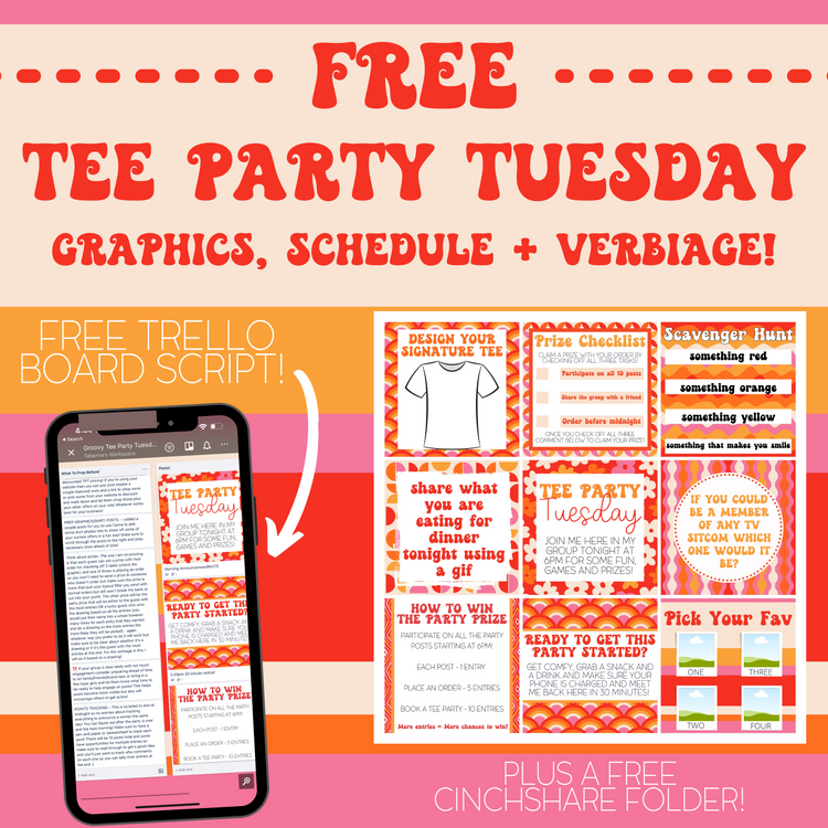 FREE Tee Party Tuesday Graphics, Schedule + Verbiage