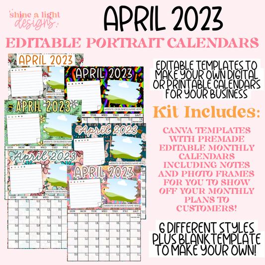 April 2023 Portrait Calendar Templates