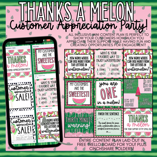 Thanks A Melon Customer Appreciation Party! - Graphics, Schedule + Verbiage for Any Small Business!