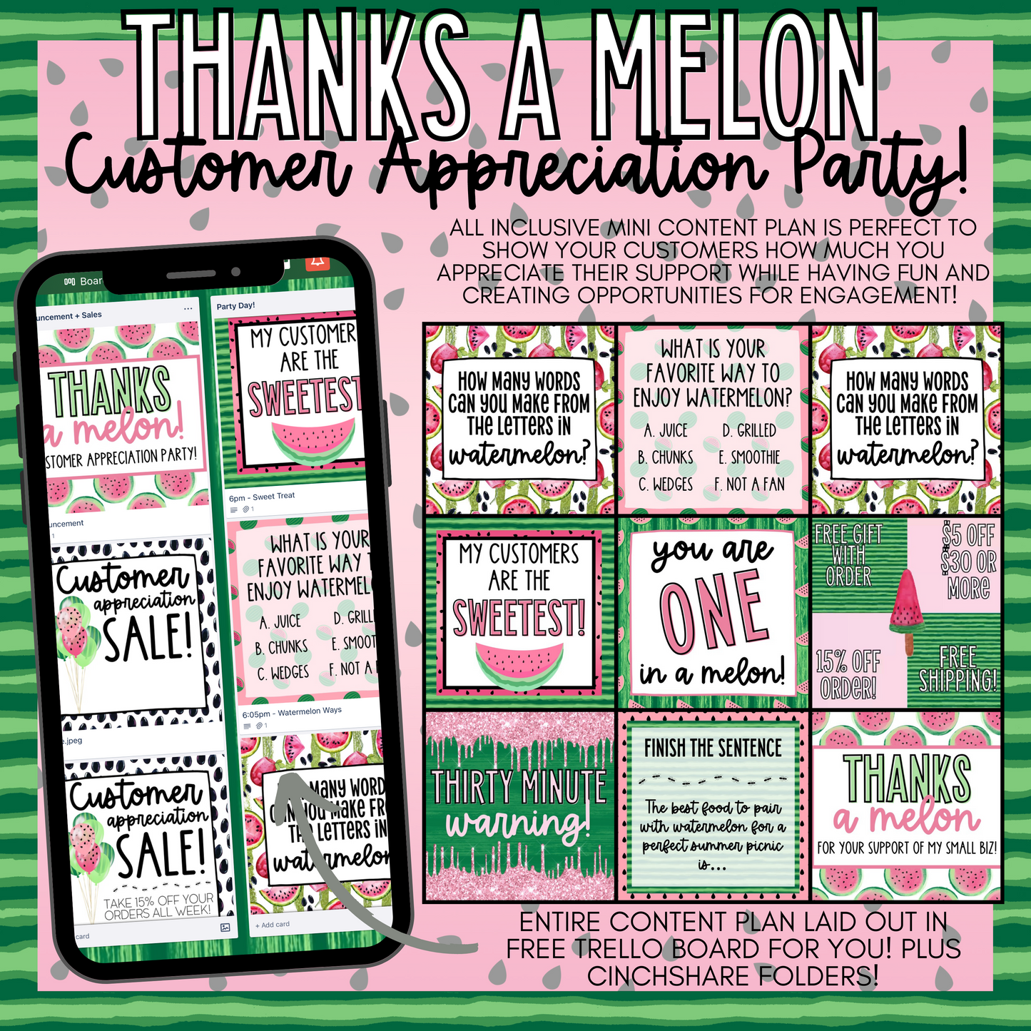 Thanks A Melon Customer Appreciation Party! - Graphics, Schedule + Verbiage for Any Small Business!